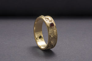 14K Gold Ring with Dragon and Red Cubic Zirconia Jewelry - vikingworkshop