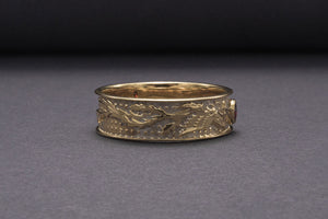 14K Gold Ring with Dragon and Red Cubic Zirconia Jewelry - vikingworkshop