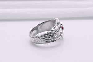 950 Platinum Ring with Red Cubic Zirconia, Handmade Fashion Jewelry - vikingworkshop