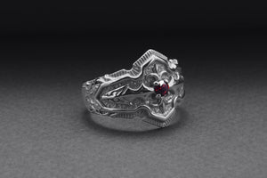 950 Platinum Ring with Red Cubic Zirconia, Handmade Fashion Jewelry - vikingworkshop