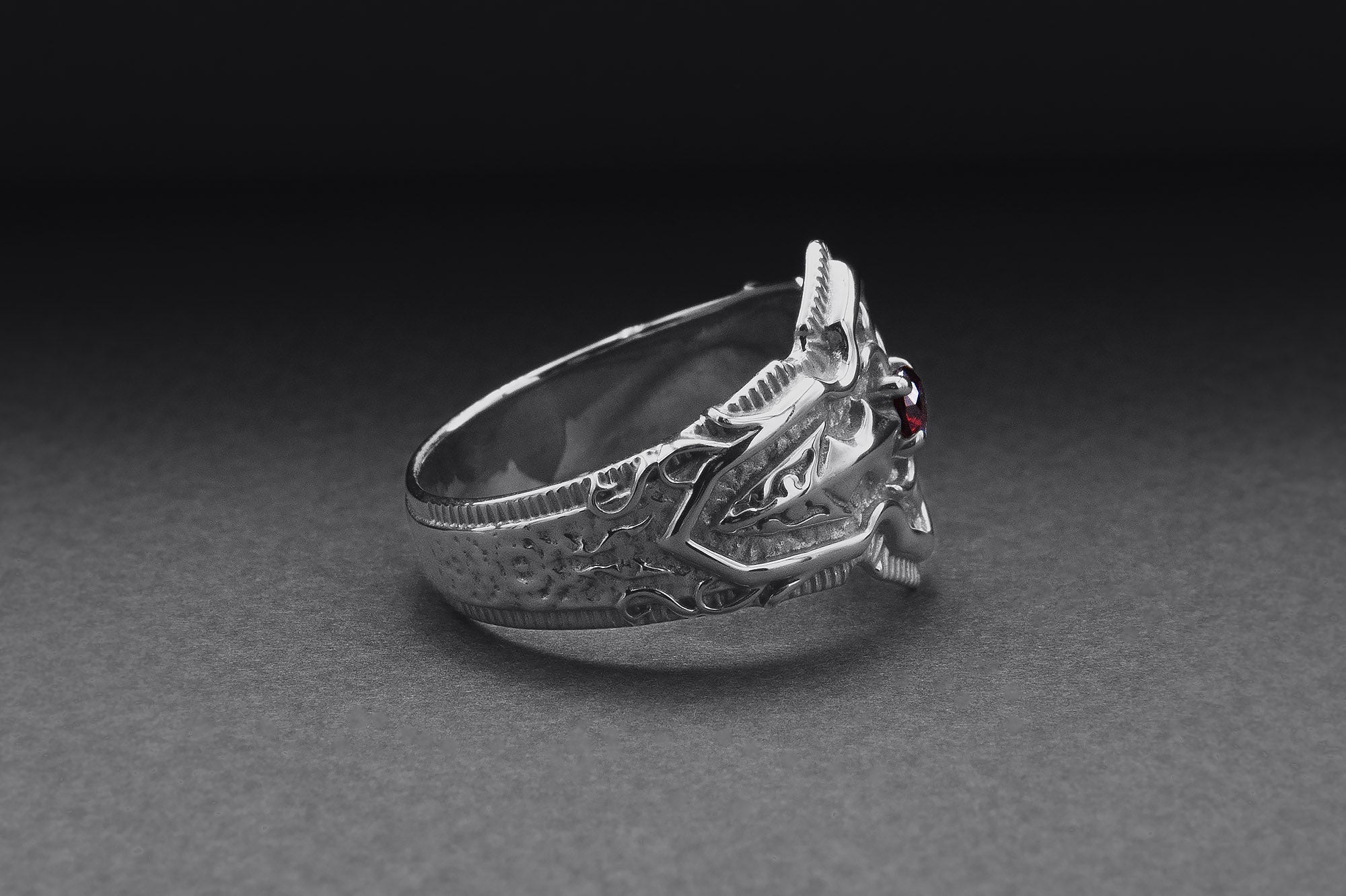 950 Platinum Ring with Red Cubic Zirconia, Handmade Fashion Jewelry - vikingworkshop