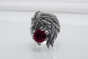 Unique 925 Silver Raven Ring With Gem, Handcrafted Jewelry - vikingworkshop