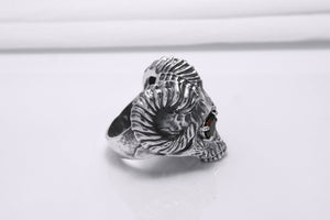 Sterling Silver Ram's Skull Ring with Red Gems, Handcrafted Brutal Jewelry - vikingworkshop