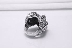 Sterling Silver Ram's Skull Ring with Red Gems, Handcrafted Brutal Jewelry - vikingworkshop