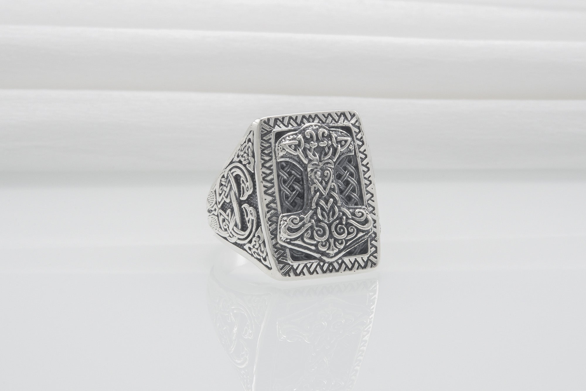 Sterling Silver Mjolnir Signet Ring, Handmade Jewelry - vikingworkshop