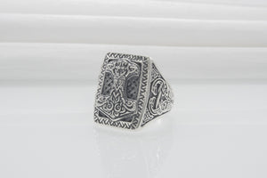 Sterling Silver Mjolnir Signet Ring, Handmade Jewelry - vikingworkshop