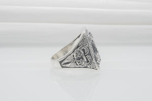 Sterling Silver Mjolnir Signet Ring, Handmade Jewelry - vikingworkshop