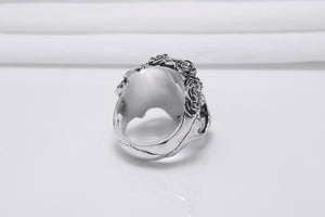 925 Silver Skull Ring with Rose Crown, Handcrafted Brutal Jewelry - vikingworkshop