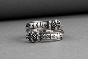 Unique sterling silver Snake ring with elder Futhark runes, handcrafted ancient norse jewel - vikingworkshop