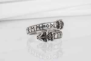 Unique sterling silver Snake ring with elder Futhark runes, handcrafted ancient norse jewel - vikingworkshop