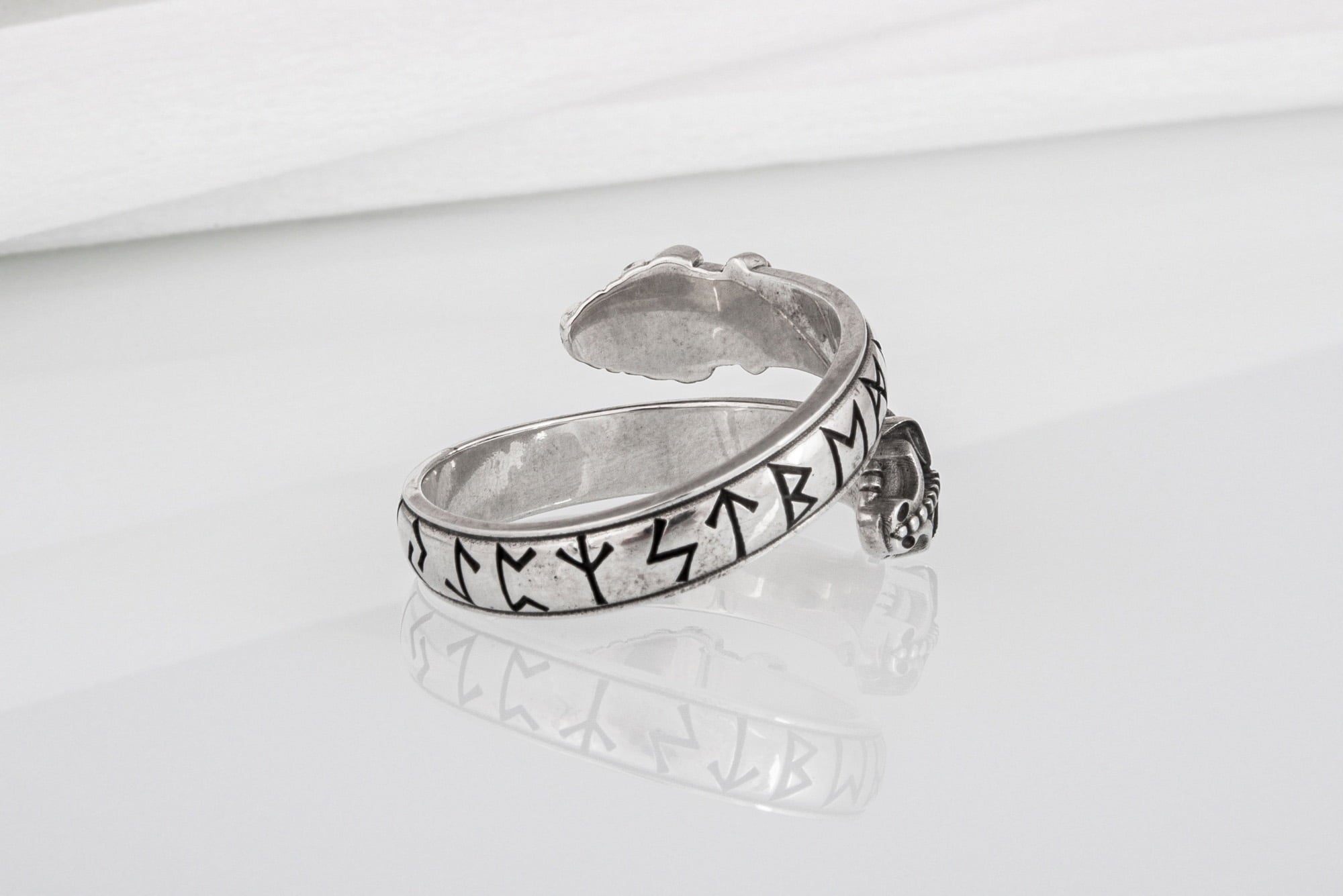 Unique sterling silver Snake ring with elder Futhark runes, handcrafted ancient norse jewel - vikingworkshop