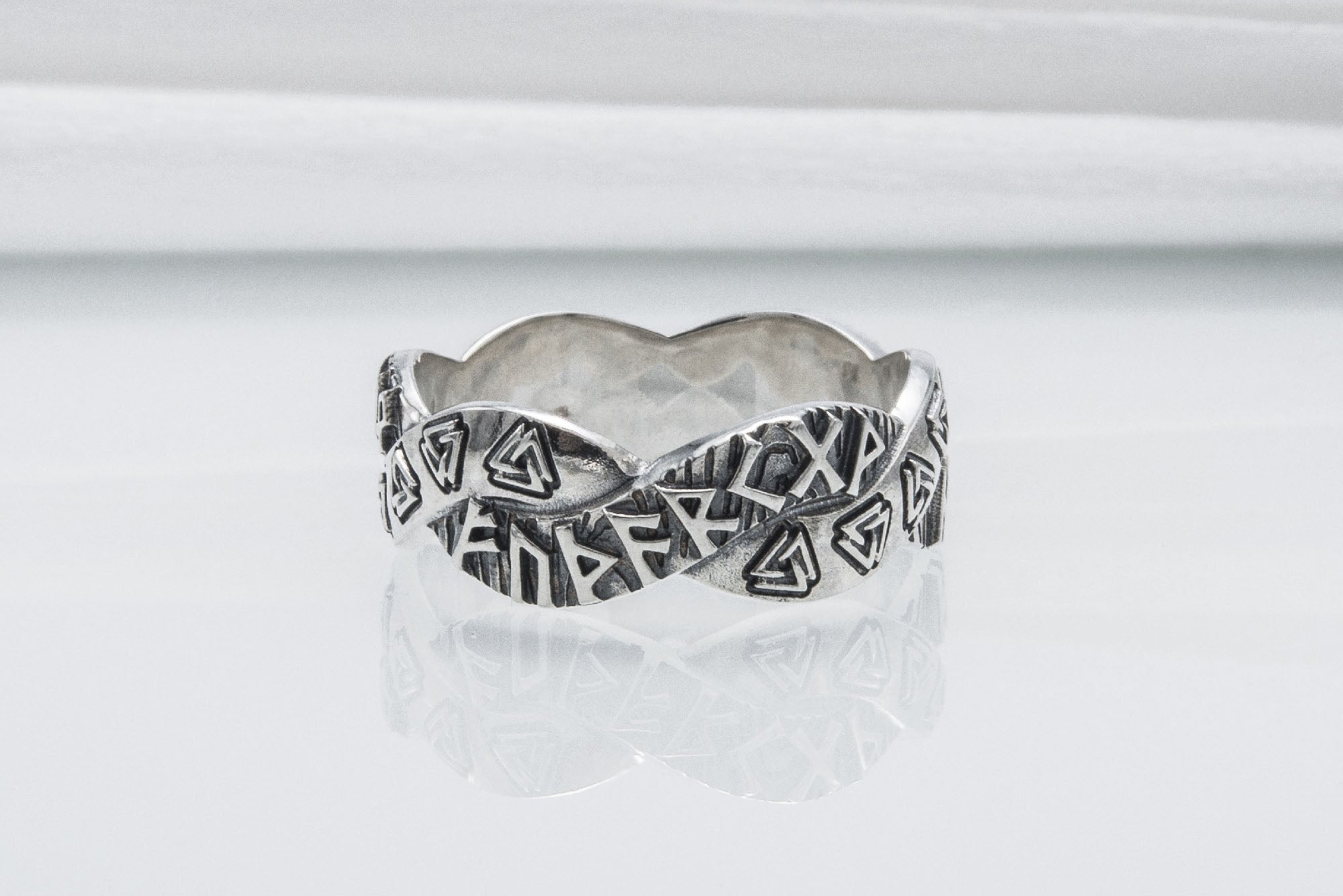 Elder Futhark Sterling Silver Valknut Ring, Handmade Jewelry - vikingworkshop