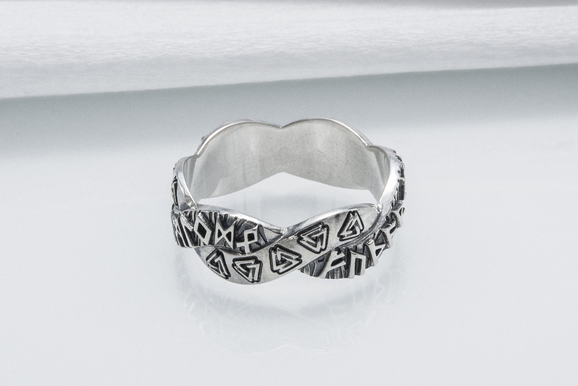 Elder Futhark Sterling Silver Valknut Ring, Handmade Jewelry - vikingworkshop