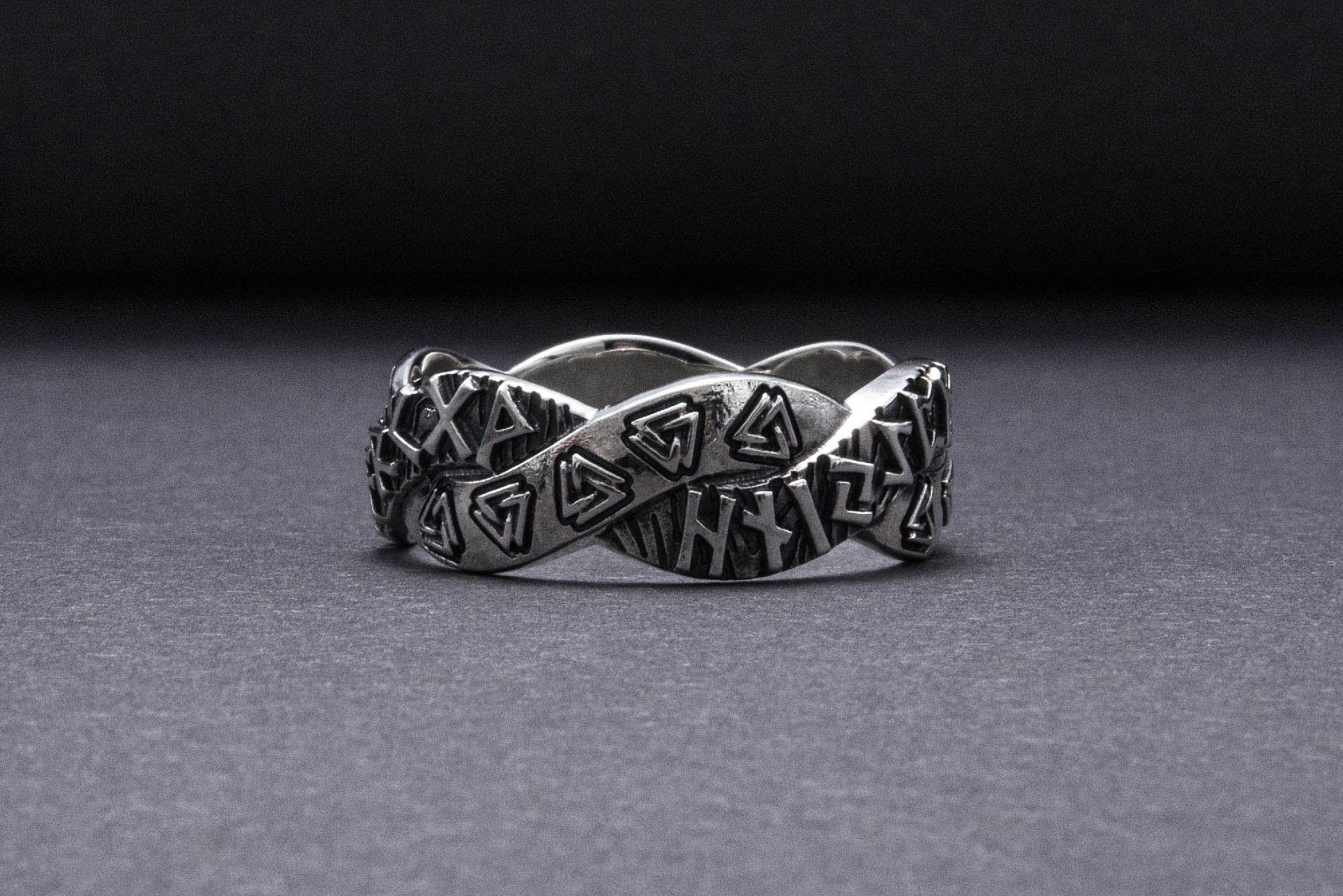 Elder Futhark Sterling Silver Valknut Ring, Handmade Jewelry - vikingworkshop