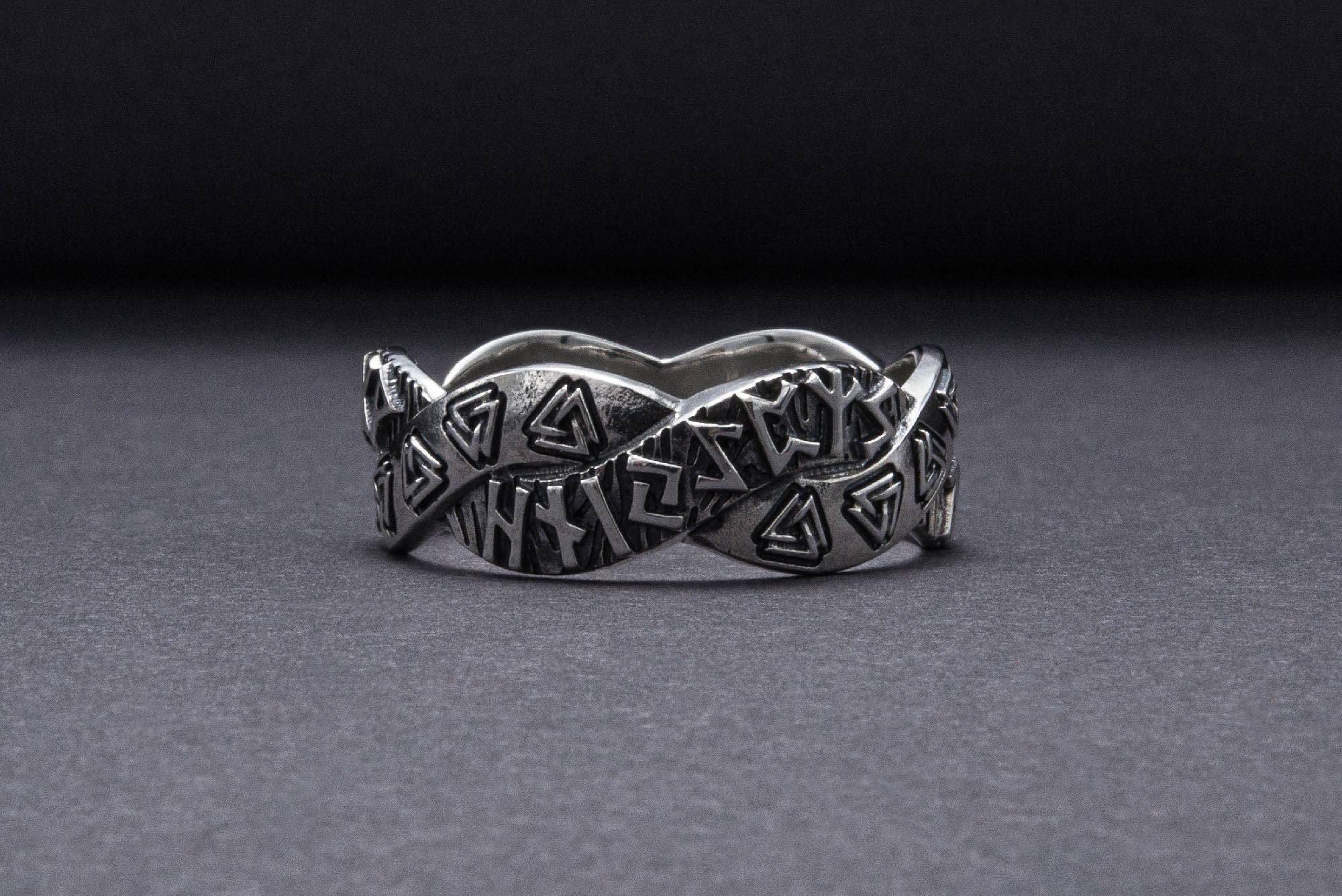 Elder Futhark Sterling Silver Valknut Ring, Handmade Jewelry - vikingworkshop