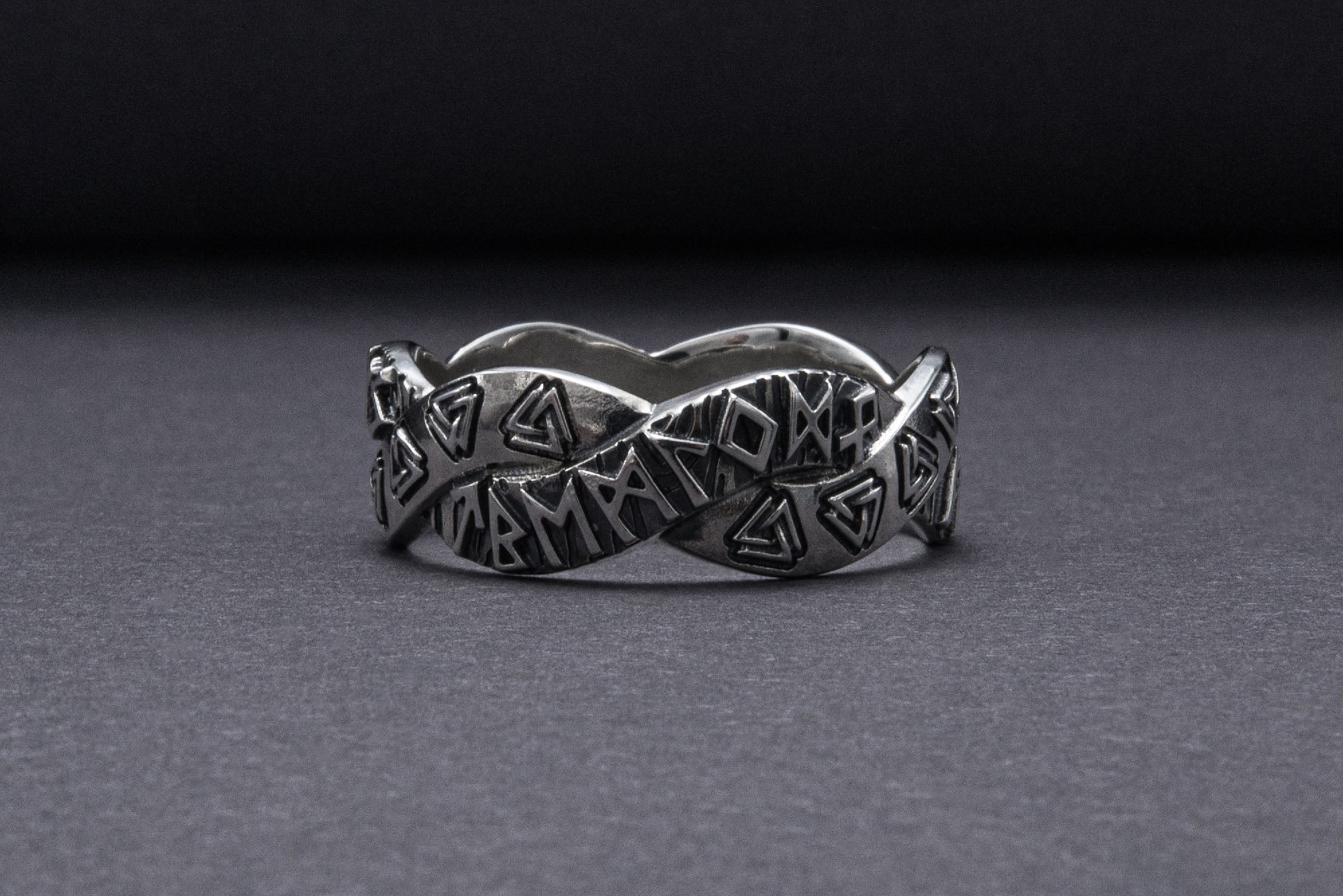 Elder Futhark Sterling Silver Valknut Ring, Handmade Jewelry - vikingworkshop