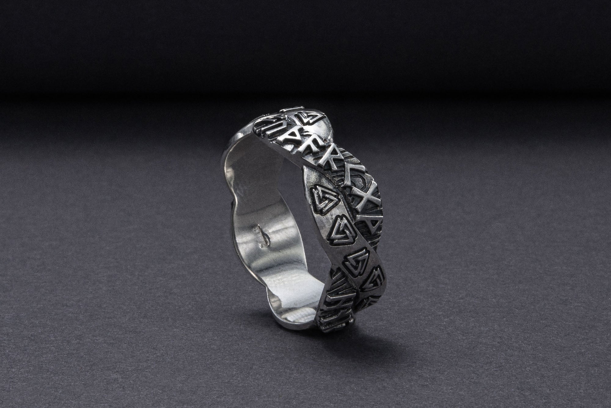 Elder Futhark Sterling Silver Valknut Ring, Handmade Jewelry - vikingworkshop