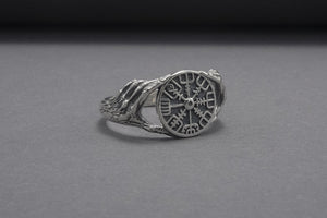 Minimalistic Vegvisir Steerling Silver Ring, Handmade Jewelry - vikingworkshop