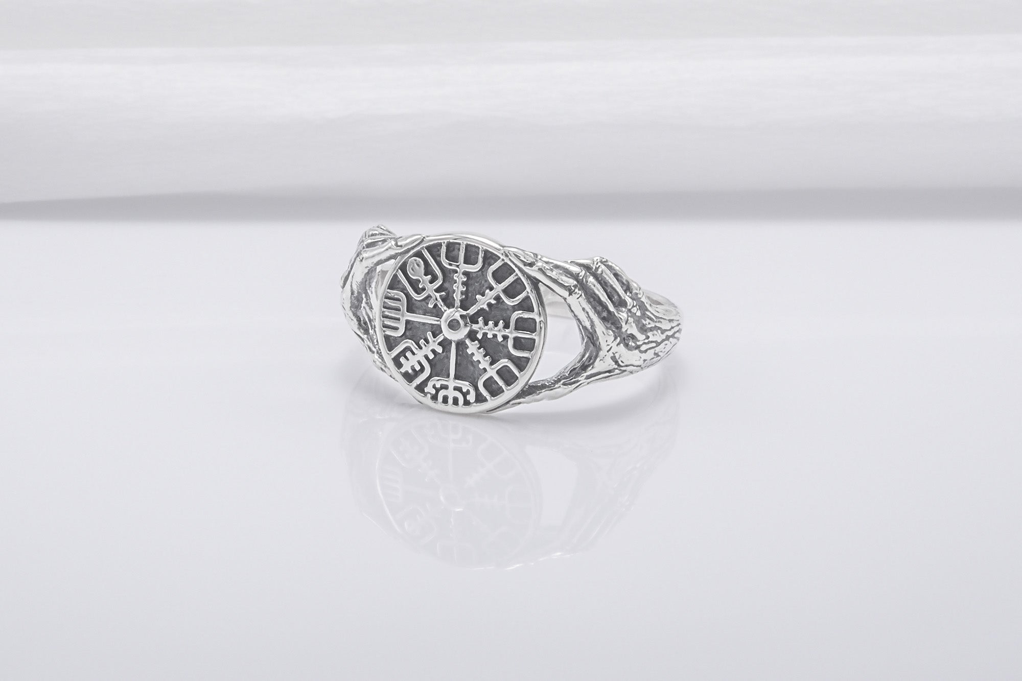 Minimalistic Vegvisir Steerling Silver Ring, Handmade Jewelry - vikingworkshop