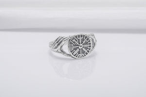 Minimalistic Vegvisir Steerling Silver Ring, Handmade Jewelry - vikingworkshop