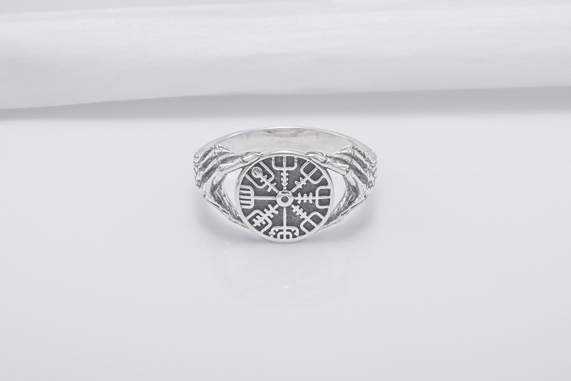 Minimalistic Vegvisir Steerling Silver Ring, Handmade Jewelry - vikingworkshop