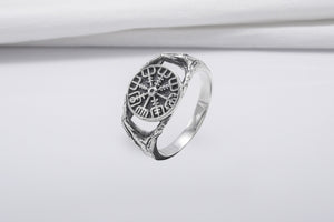 Minimalistic Vegvisir Steerling Silver Ring, Handmade Jewelry - vikingworkshop