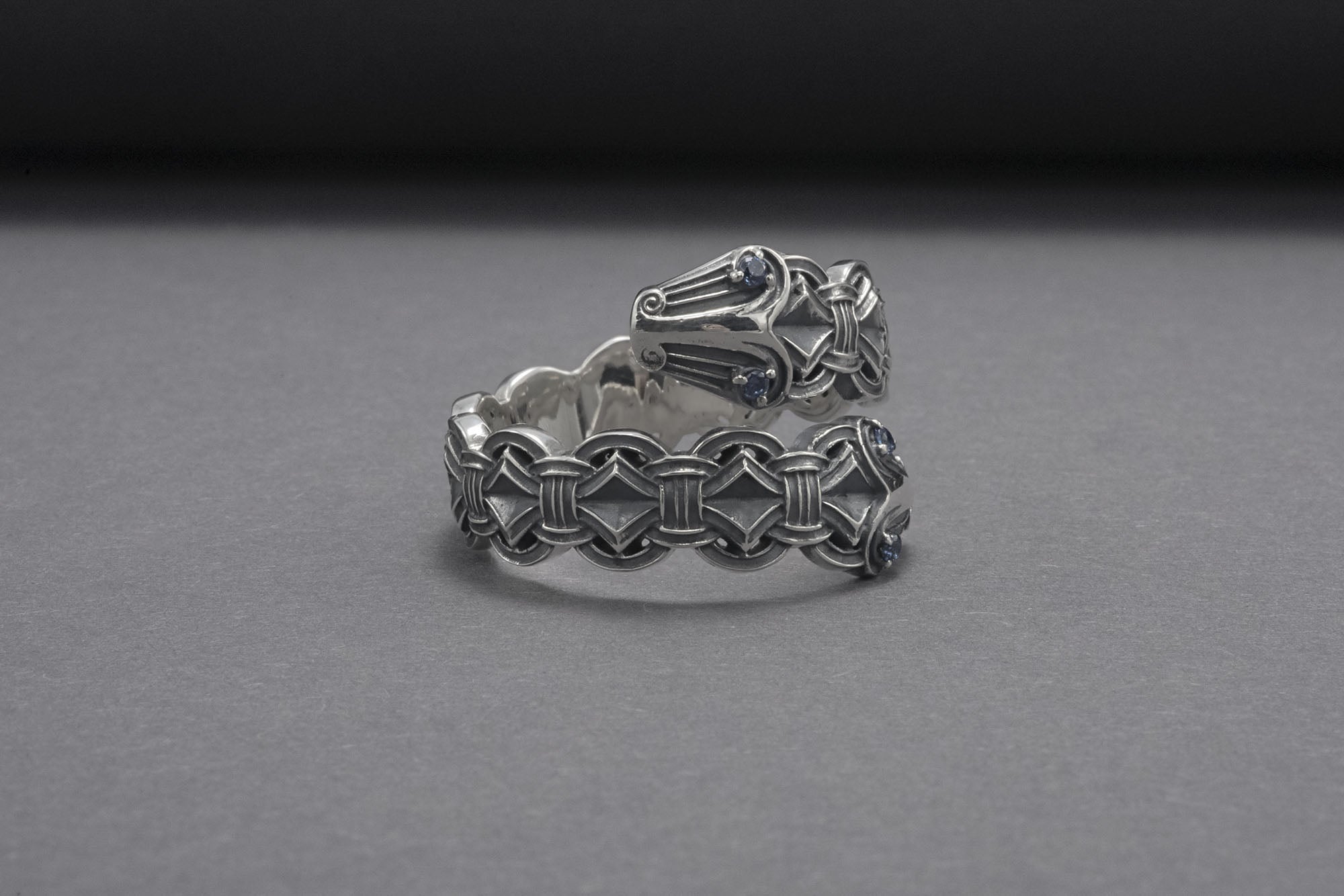 Sterling Silver Ring With Double-Headed Serpent, Handcrafted Jewelry - vikingworkshop