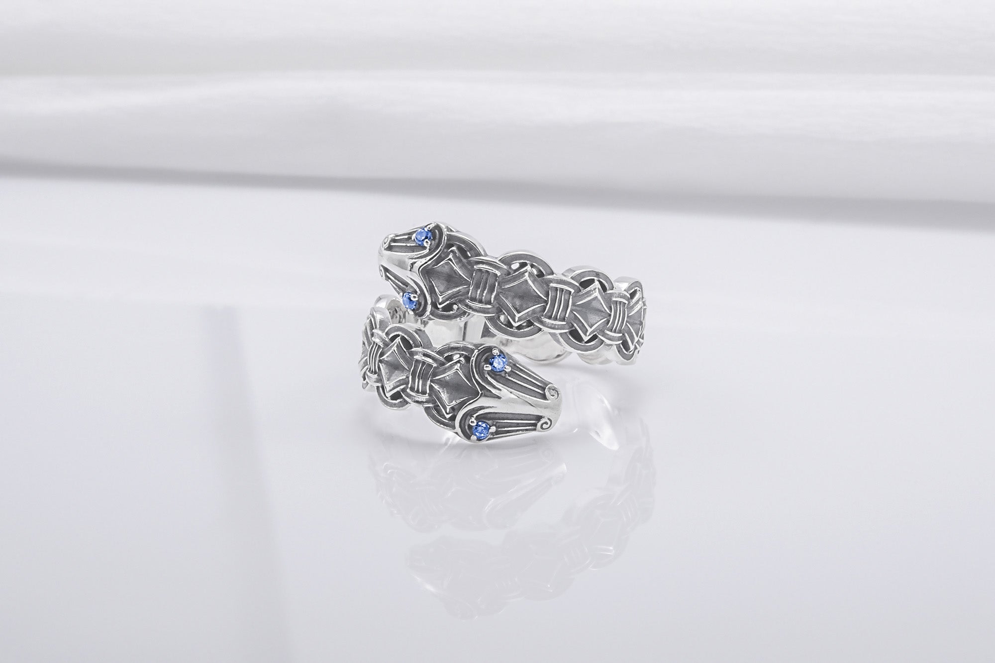 Sterling Silver Ring With Double-Headed Serpent, Handcrafted Jewelry - vikingworkshop