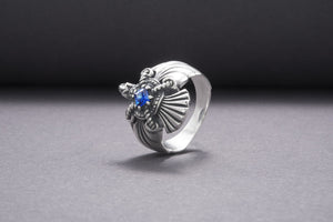 925 Silver Handmade Ring With Raven And Blue Gem, Handcrafted Jewelry - vikingworkshop