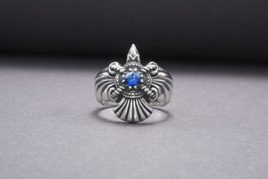 925 Silver Handmade Ring With Raven And Blue Gem, Handcrafted Jewelry - vikingworkshop