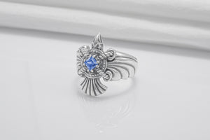 925 Silver Handmade Ring With Raven And Blue Gem, Handcrafted Jewelry - vikingworkshop