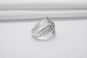 925 Silver Handmade Ring With Raven And Blue Gem, Handcrafted Jewelry - vikingworkshop