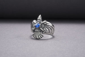 925 Silver Handmade Ring With Raven And Blue Gem, Handcrafted Jewelry - vikingworkshop