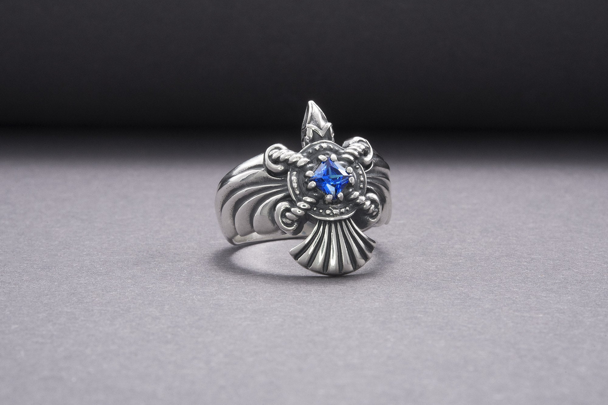 925 Silver Handmade Ring With Raven And Blue Gem, Handcrafted Jewelry - vikingworkshop