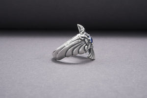 925 Silver Handmade Ring With Raven And Blue Gem, Handcrafted Jewelry - vikingworkshop