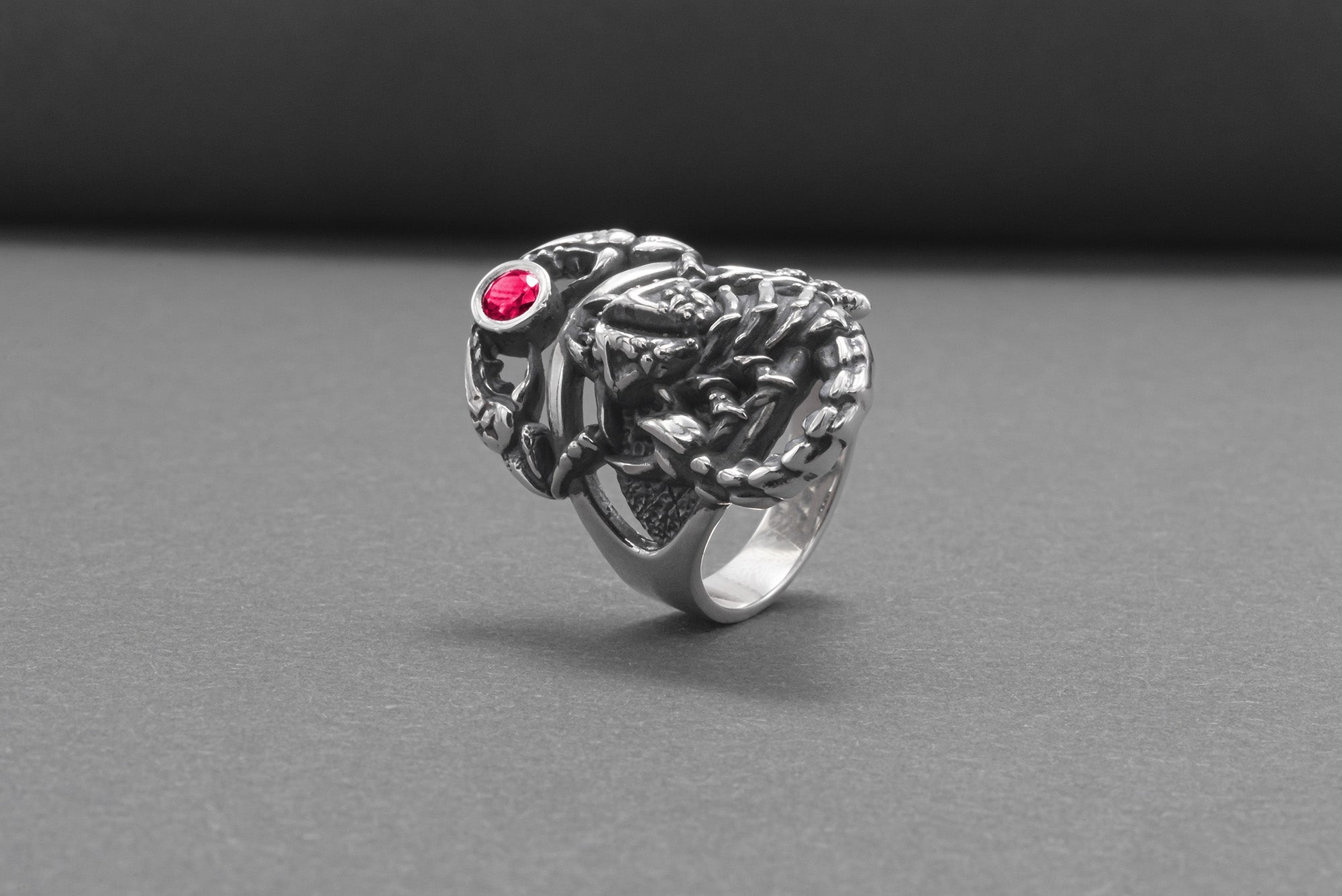 Scorpion Ring Sterling Silver With Red Gem, Handmade Jewelry - vikingworkshop