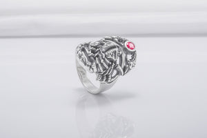 Scorpion Ring Sterling Silver With Red Gem, Handmade Jewelry - vikingworkshop