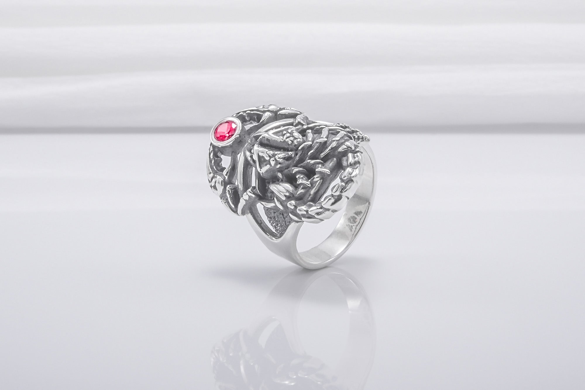 Scorpion Ring Sterling Silver With Red Gem, Handmade Jewelry - vikingworkshop