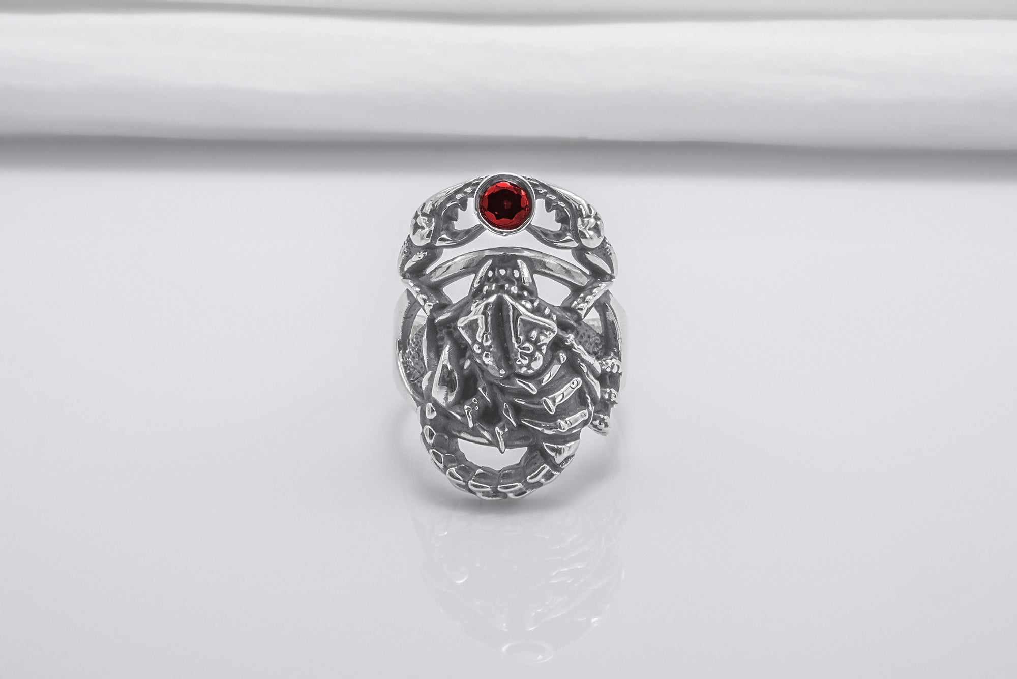 Scorpion Ring Sterling Silver With Red Gem, Handmade Jewelry