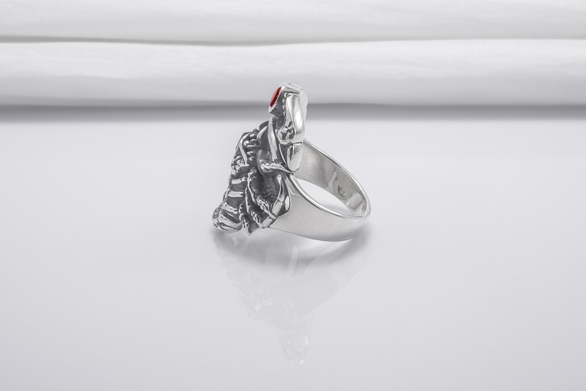 Scorpion Ring Sterling Silver With Red Gem, Handmade Jewelry - vikingworkshop