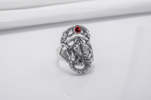 Scorpion Ring Sterling Silver With Red Gem, Handmade Jewelry - vikingworkshop