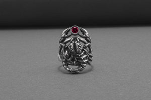 Scorpion Ring Sterling Silver With Red Gem, Handmade Jewelry - vikingworkshop