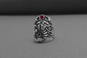 Scorpion Ring Sterling Silver With Red Gem, Handmade Jewelry - vikingworkshop