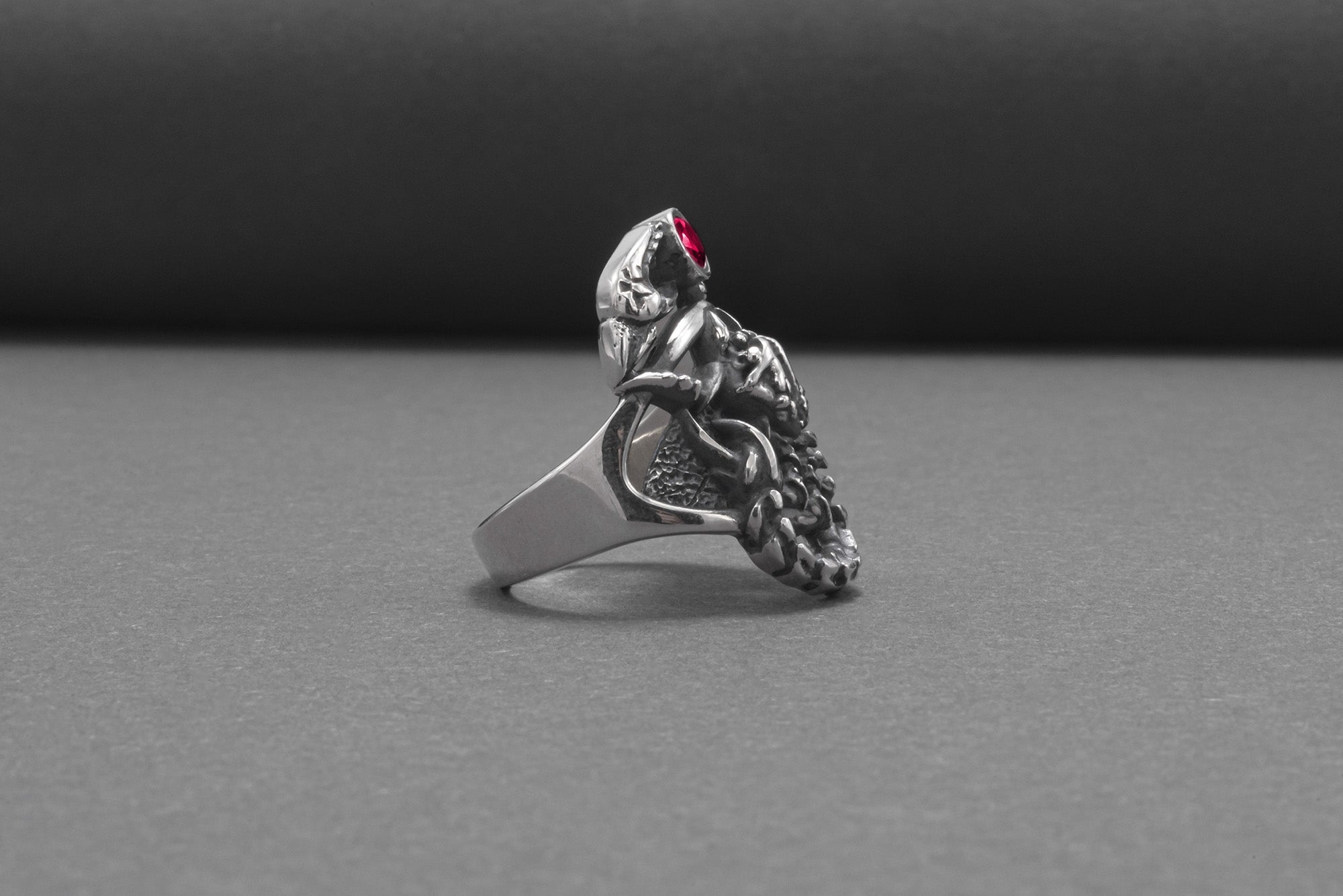 Scorpion Ring Sterling Silver With Red Gem, Handmade Jewelry - vikingworkshop