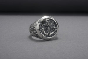 Handmade 925 Silver Ring With Anchor And Sea, Handcrafted Jewelry - vikingworkshop