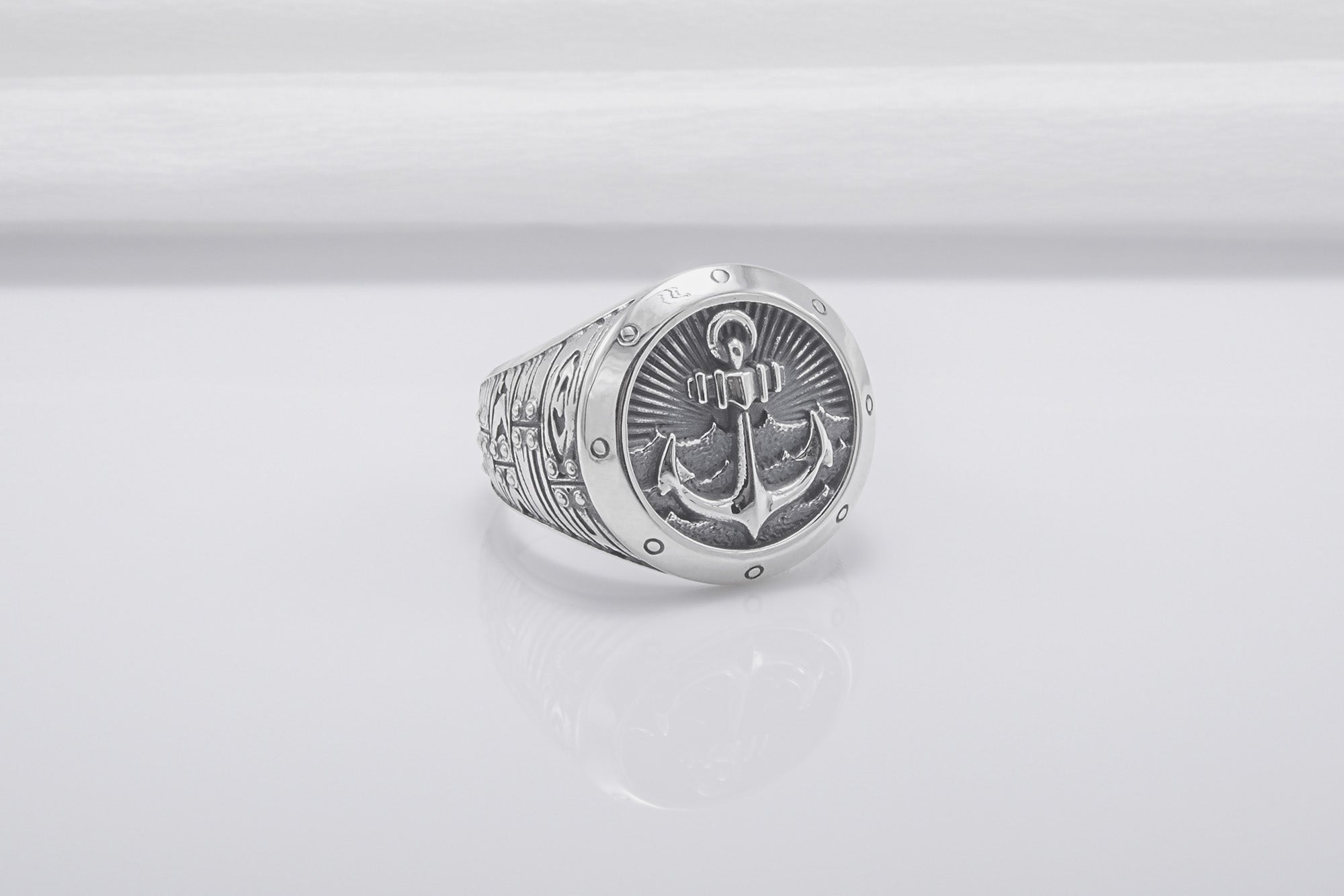 Handmade 925 Silver Ring With Anchor And Sea, Handcrafted Jewelry - vikingworkshop