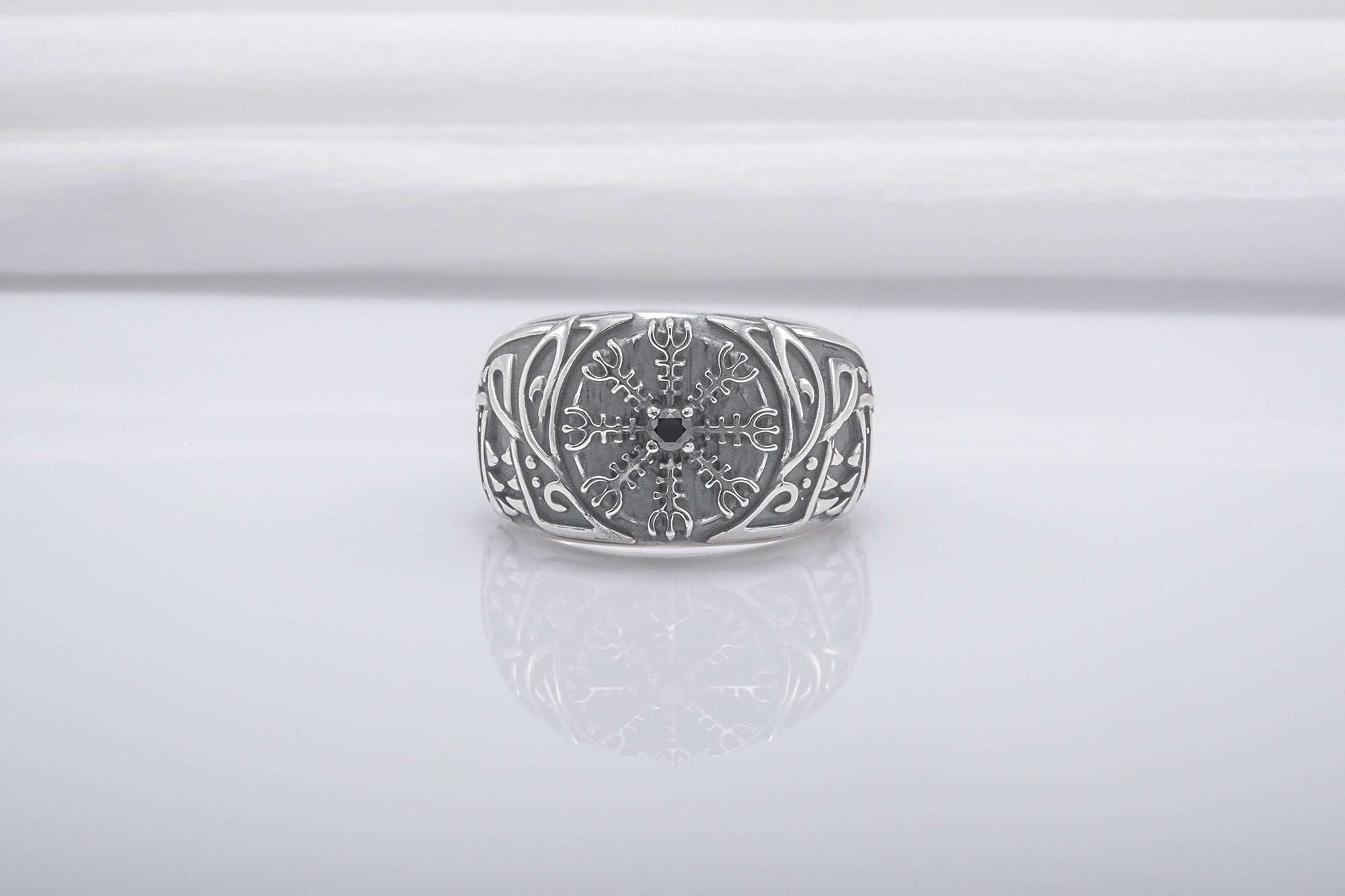 Unique 925 Silver Ring With Vegvisir And Gem, Handmade Jewelry - vikingworkshop