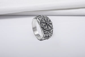 Unique 925 Silver Ring With Vegvisir And Gem, Handmade Jewelry - vikingworkshop