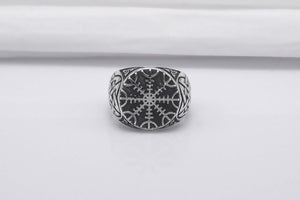 Sterling Silver Helm of Awe Ring with Celtic Knots Ornament, Handmade Viking Jewelry - vikingworkshop