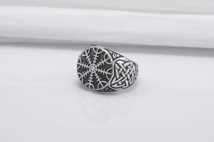 Sterling Silver Helm of Awe Ring with Celtic Knots Ornament, Handmade Viking Jewelry - vikingworkshop